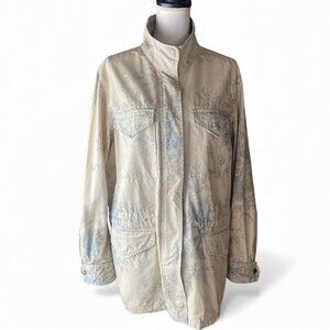 Chaps RL cream blue floral military jacket L 100% cotton safari 90s canvas